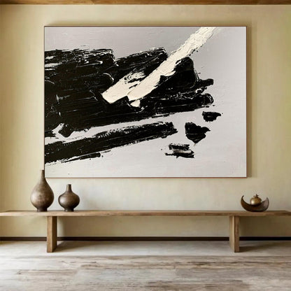 Oversized Canvas Art Black and White Abstract Textured Painting WB073