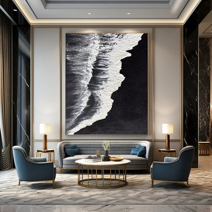 Black, White Abstract Seascape Art For Bathroom and Coastal-Themed Bedroom WS418