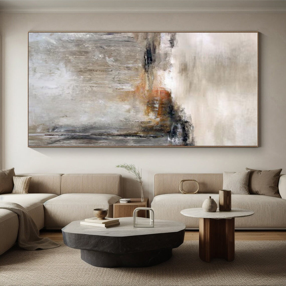 Large Contemporary Wall Art Neutral Tones Textured Abstract Landscape HS695