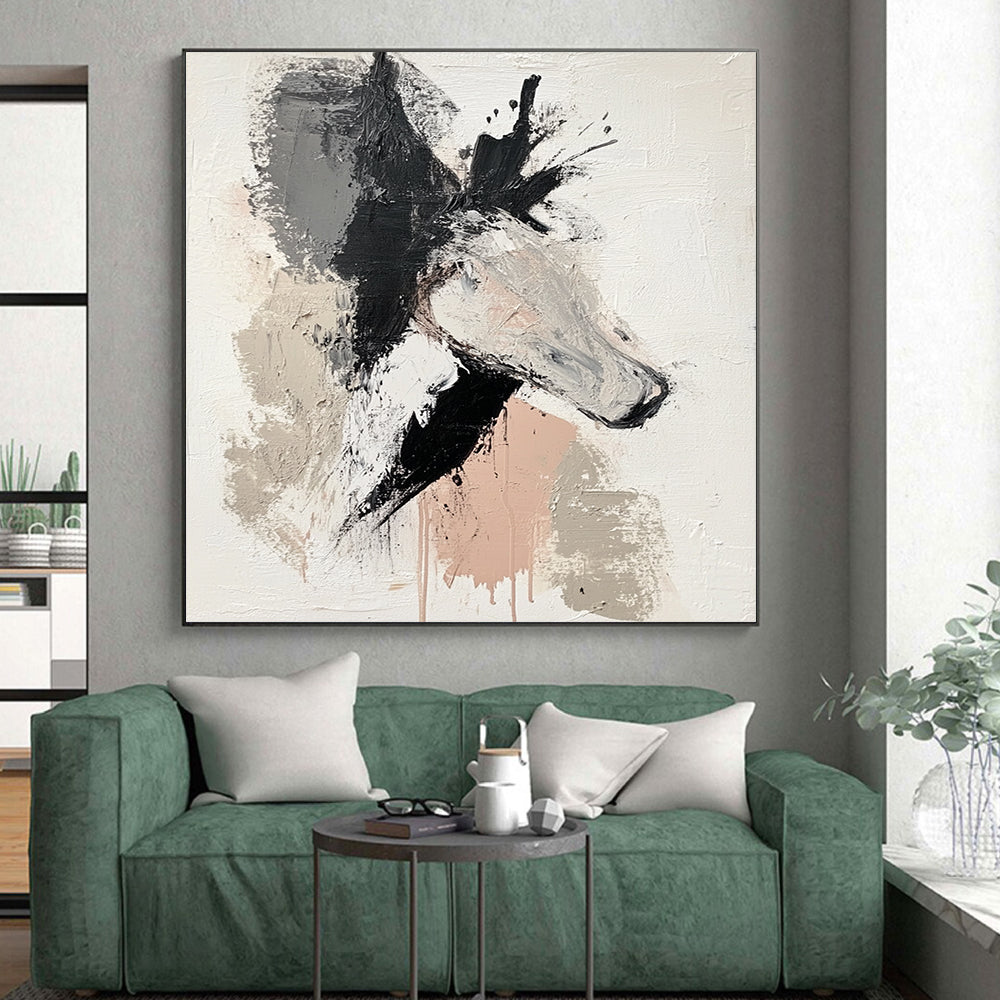 Unique Abstract Art Gray, Black, and Beige Abstract Horse Painting For Sale HS143