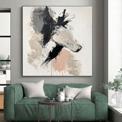 Unique Abstract Art Gray, Black, and Beige Abstract Horse Painting For Sale HS143