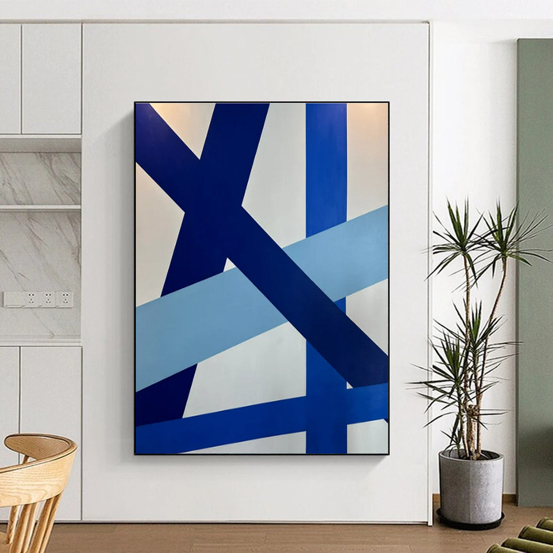 Modern Art Acrylic Blue and White Geometric Abstract Art HS642