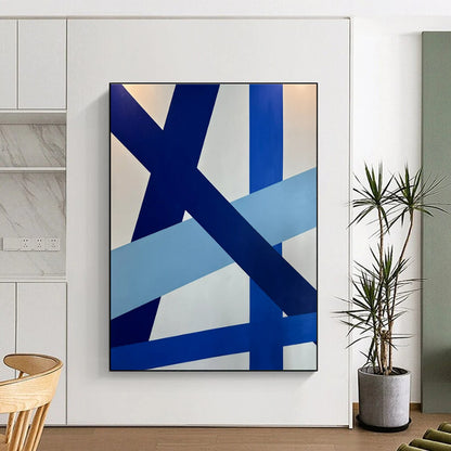 Modern Art Acrylic Blue and White Geometric Abstract Art HS642