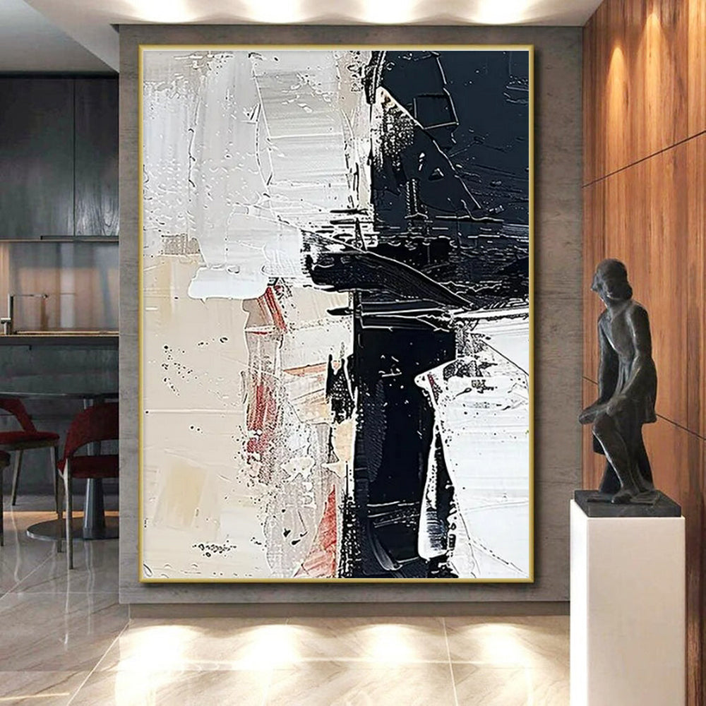 Cool Abstract Paintings Black, White, and Beige Dynamic Abstract Painting On Canvas HS820