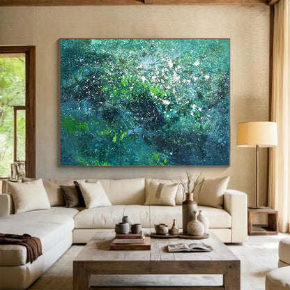 Teal and Green Textured Abstract Painting HS568