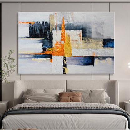 Large Size Orange, Yellow, Blue and White Abstract Geometric Painting WB065