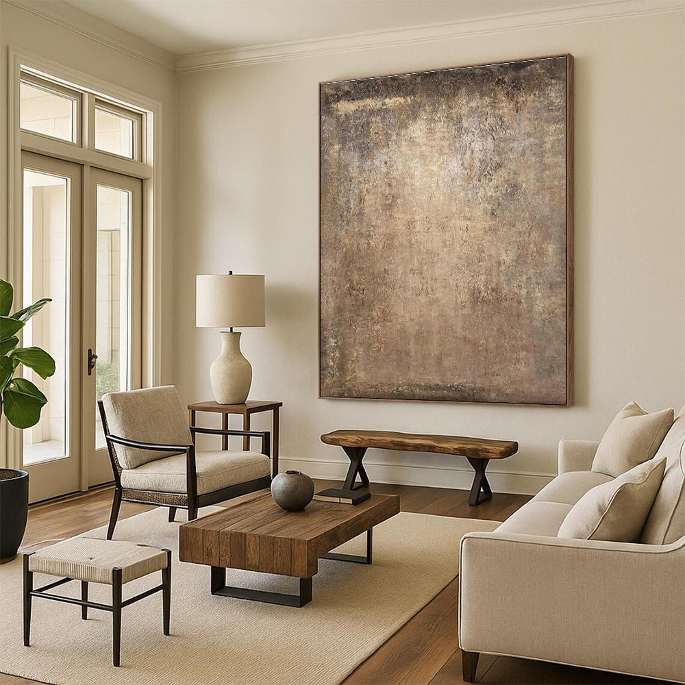 Hand-Painted Large Size Acrylic Modern Art Paintings with Beige, Brown, Gray Textured Surfaces - Large Contemporary Wall Art HS533