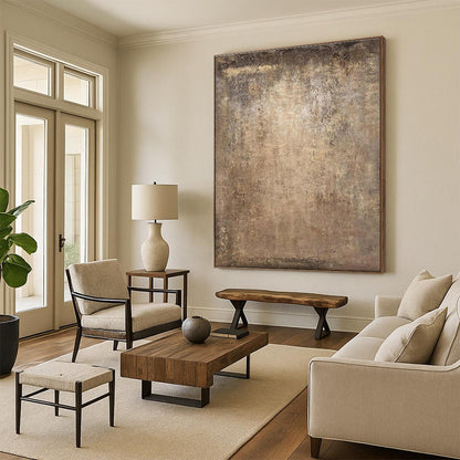 Hand-Painted Large Size Acrylic Modern Art Paintings with Beige, Brown, Gray Textured Surfaces - Large Contemporary Wall Art HS533