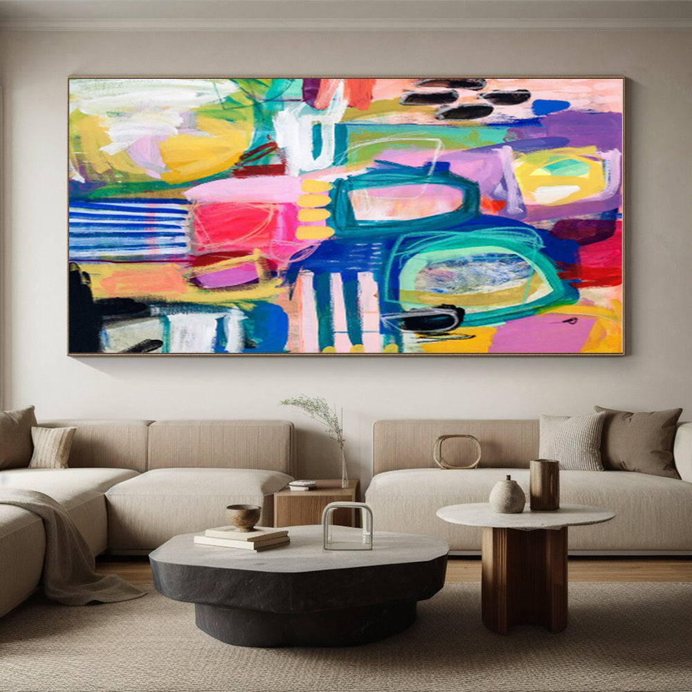 Hand-Painted Multicolor Gestural Abstract, Acrylic Modern Art Painting HS296