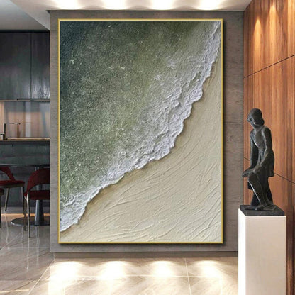 Hand Painted Art Green, Beige, and White Textured Abstract Landscape HS674