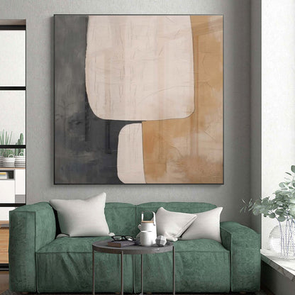 Modern Art Acrylic Beige, Gray, and Black Organic Abstract Art HS669