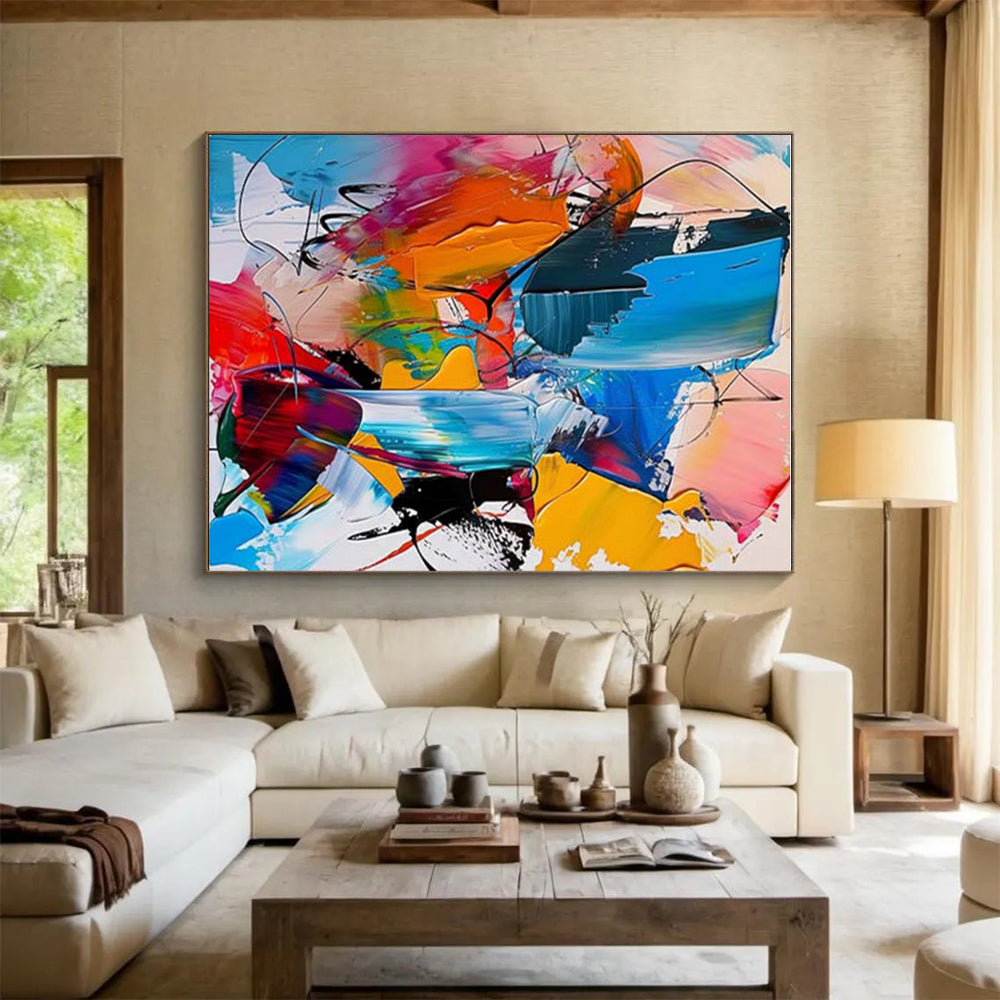 Handmade Art Multicolor Gestural Abstract, Minimalist Canvas Art HS364