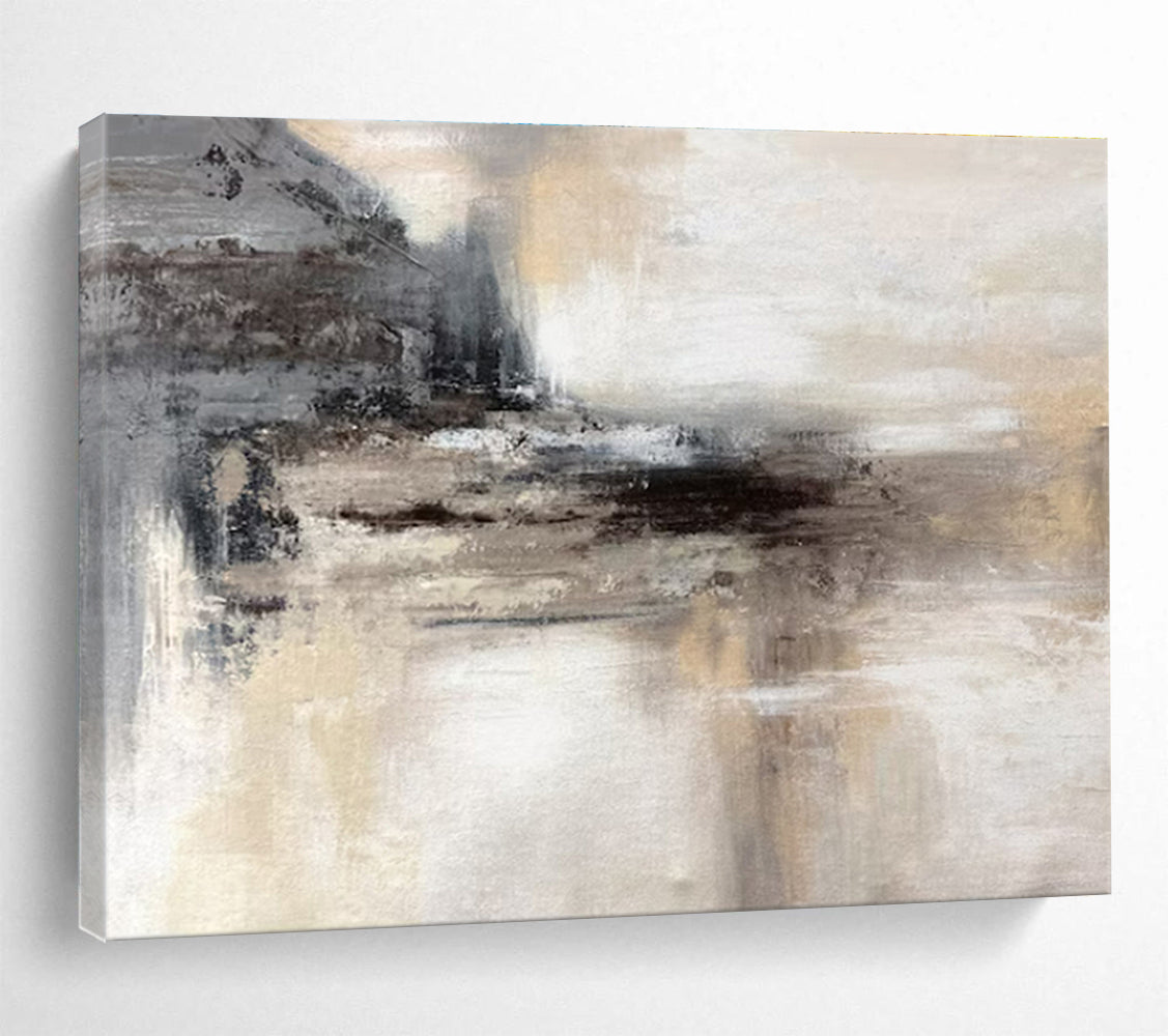 Gray, Beige, Black Abstract Textured Landscape Art For Sale WB408