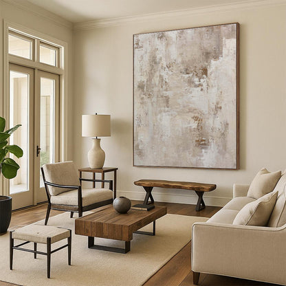 Handmade Art Beige & Gray Textured Abstract, Minimalist Canvas Art HS329