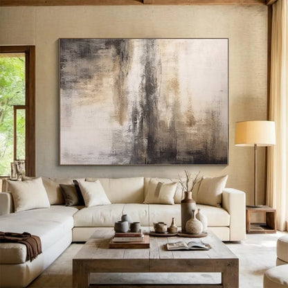 Hand Painted Art Beige & Gray Textured Abstract, Acrylic Modern Art Painting HS264