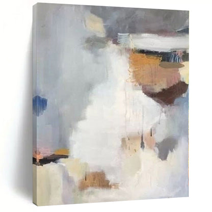 Hand-Painted Gray, White, and Brown Soft Abstract Painting For Sale HS004