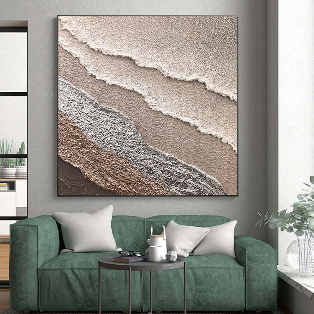Hand-Painted Beige, Gray, and Brown Textured Layered Abstract Painting For Sale HS009
