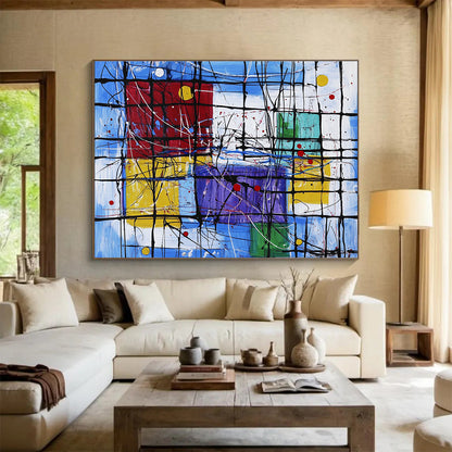 Oversized Canvas Art in Multicolor Geometric Abstract Style WB247