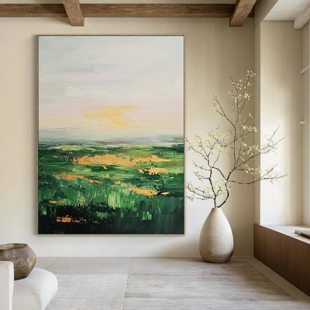 Green, Gold Abstract Landscape Art For Living Room and Study WS436