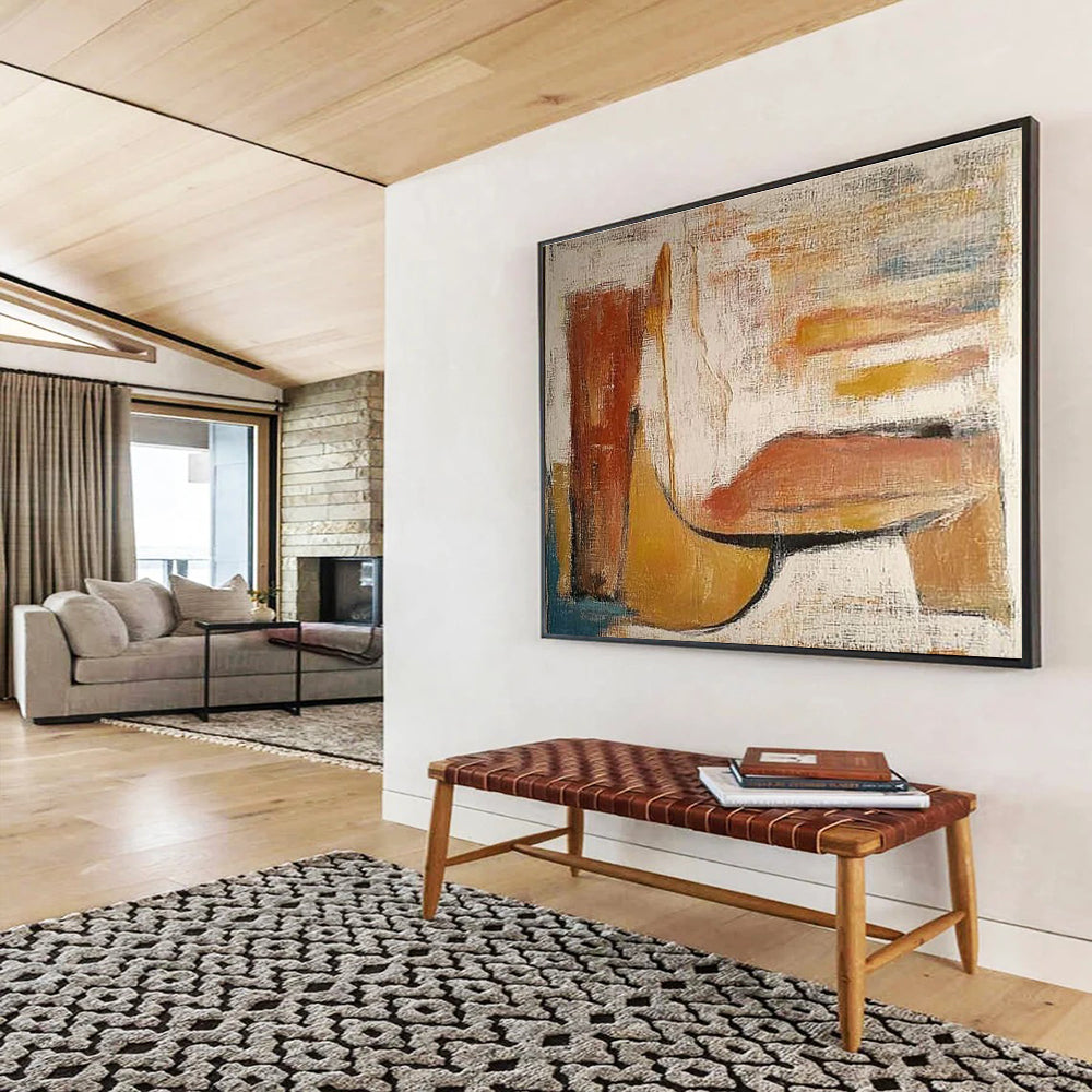 Horizontal Brown and Beige Geometric Abstract Painting WB237