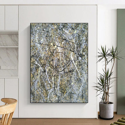 Cool Abstract Paintings Gray, Black, and Gold Splatter Abstract Art HS616