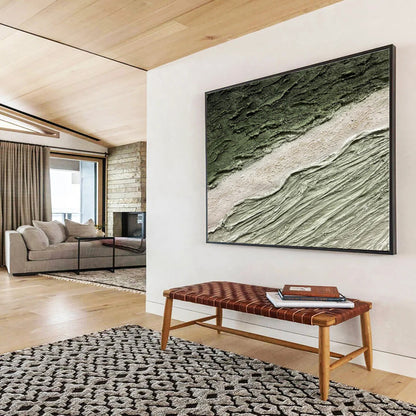 Green, Beige, Gray Textured Abstract Landscape Painting, Abstract Acrylic Art WB001