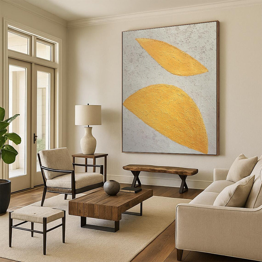 Hand Painted Art Yellow and Beige Textured Abstract Art HS638