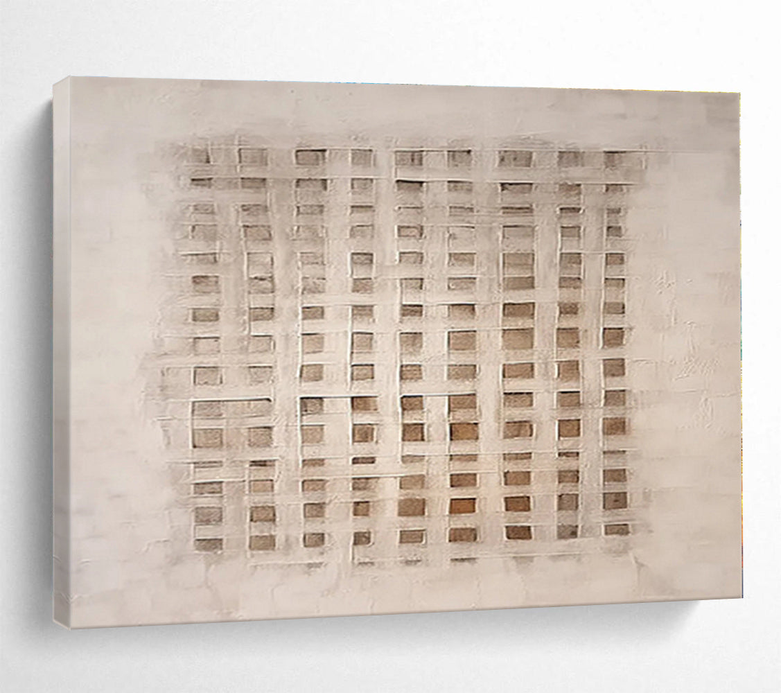 Beige, Brown Abstract Grid Acrylic Painting WB024