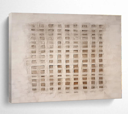 Beige, Brown Abstract Grid Acrylic Painting WB024