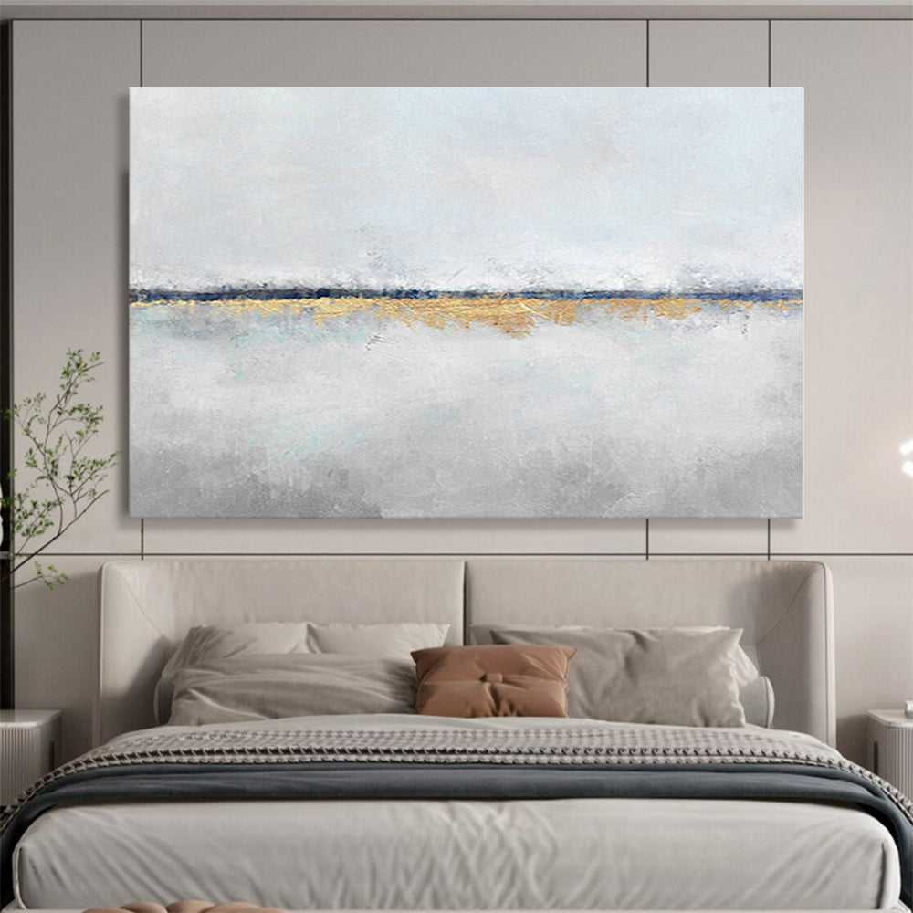 Huge Size Gray, White and Gold Abstract Minimalist Painting WB064