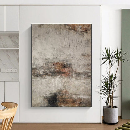 Large Painting In Living Room Gray, Brown, and Black Textured Abstract Art HS629