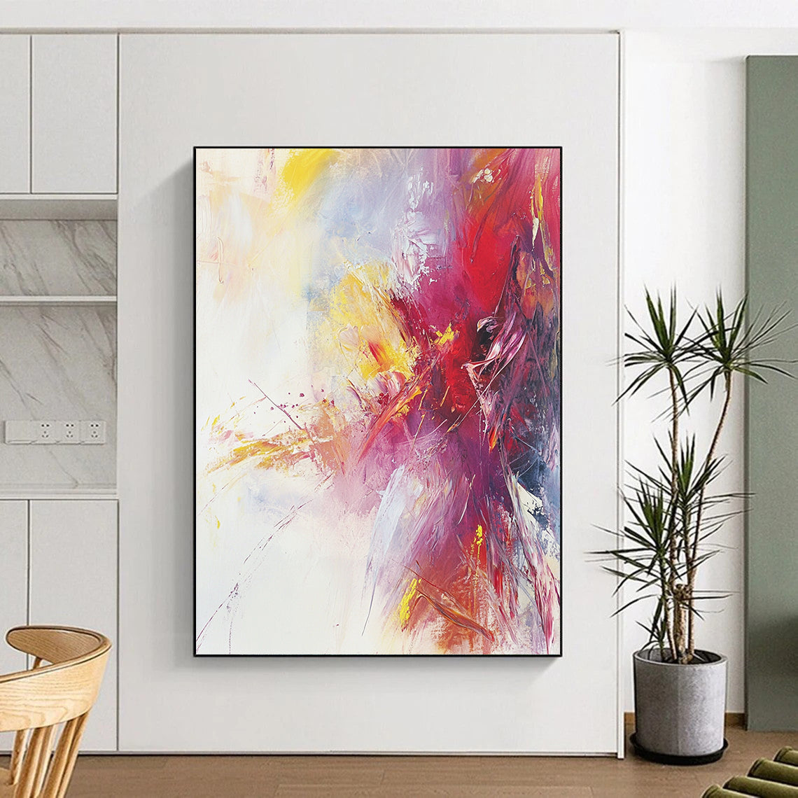 Oversized Abstract Wall Art Red, Yellow, and Purple Abstract Expressive Painting For Sale HS169
