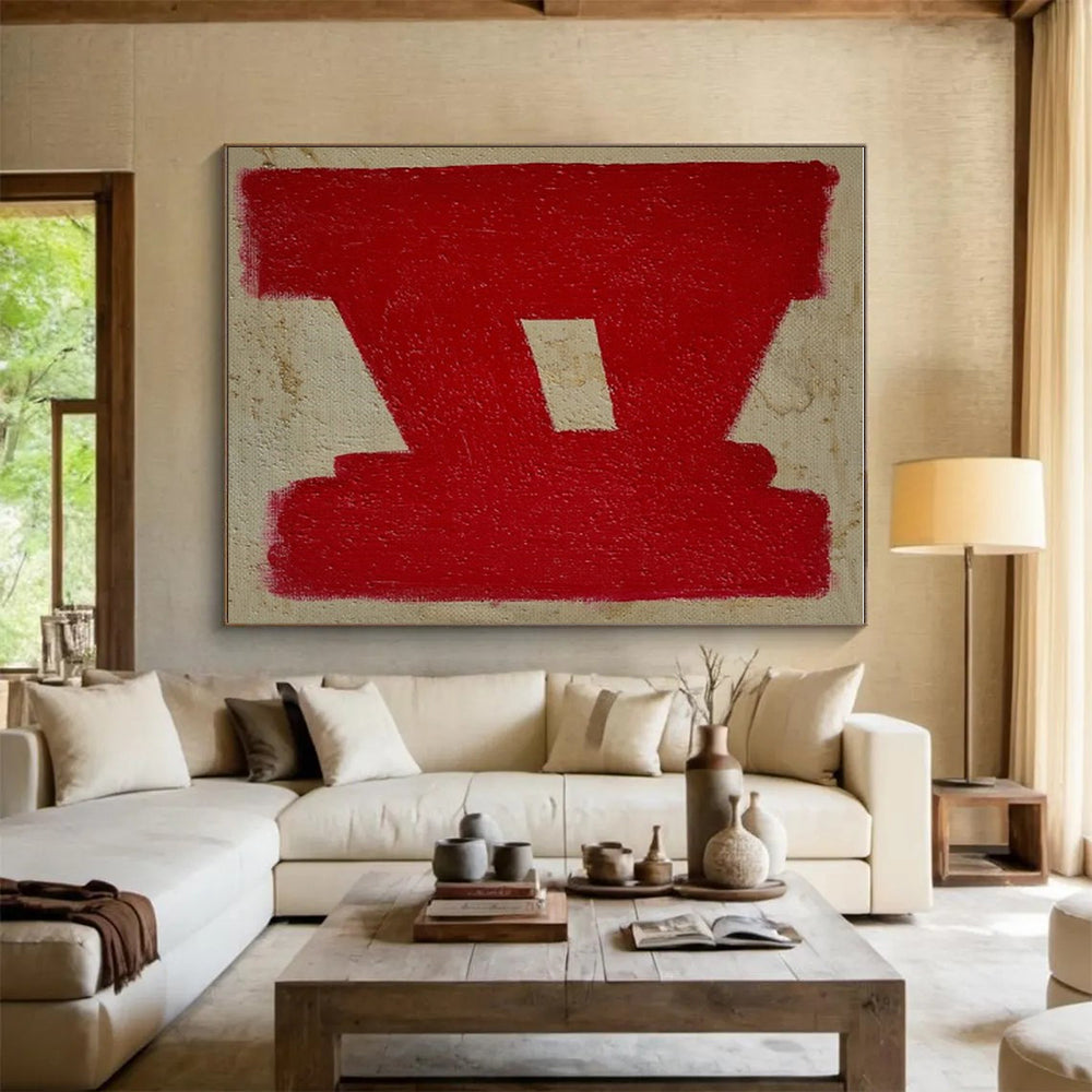 Cool Abstract Paintings Red and Beige Geometric Abstract Art HS640