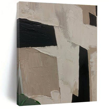 Unique Abstract Art Black, Beige & White Geometric Abstract, Large Contemporary Wall Art HS306