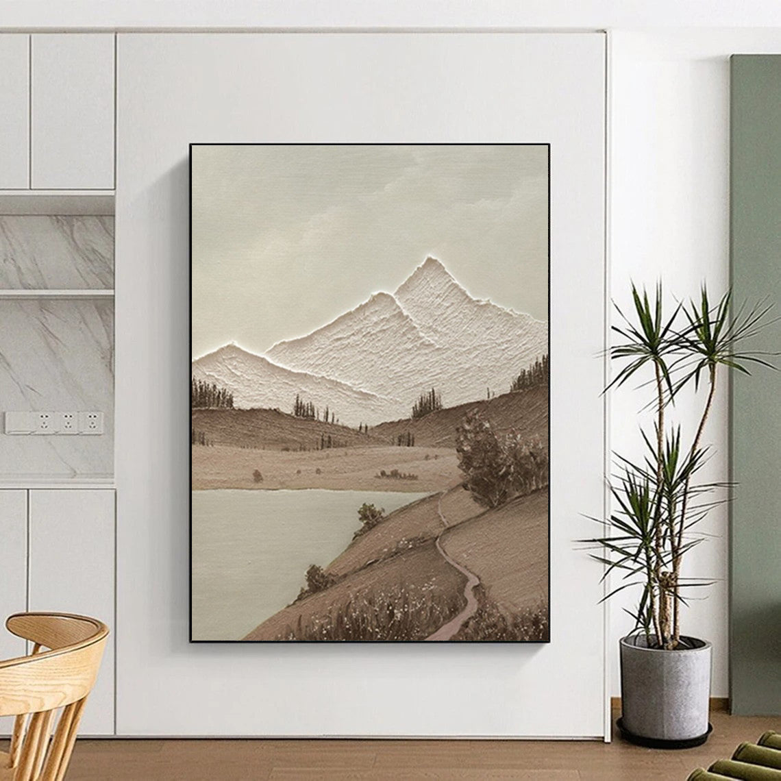 Brown, White Abstract Landscape Art For Living Room and Study WS448