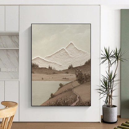 Brown, White Abstract Landscape Art For Living Room and Study WS448