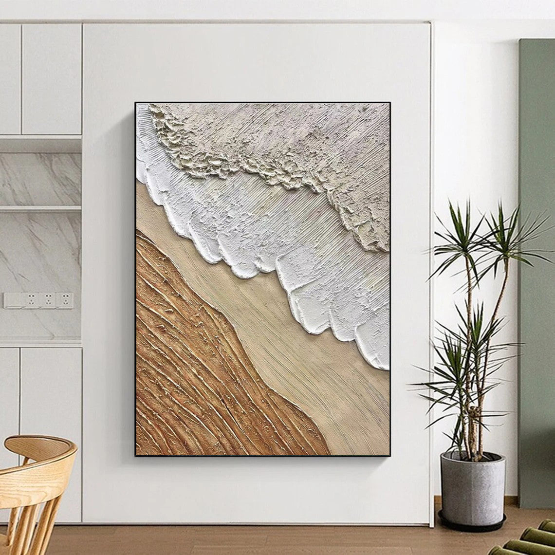 Beige and Brown Textured Abstract Painting HS569