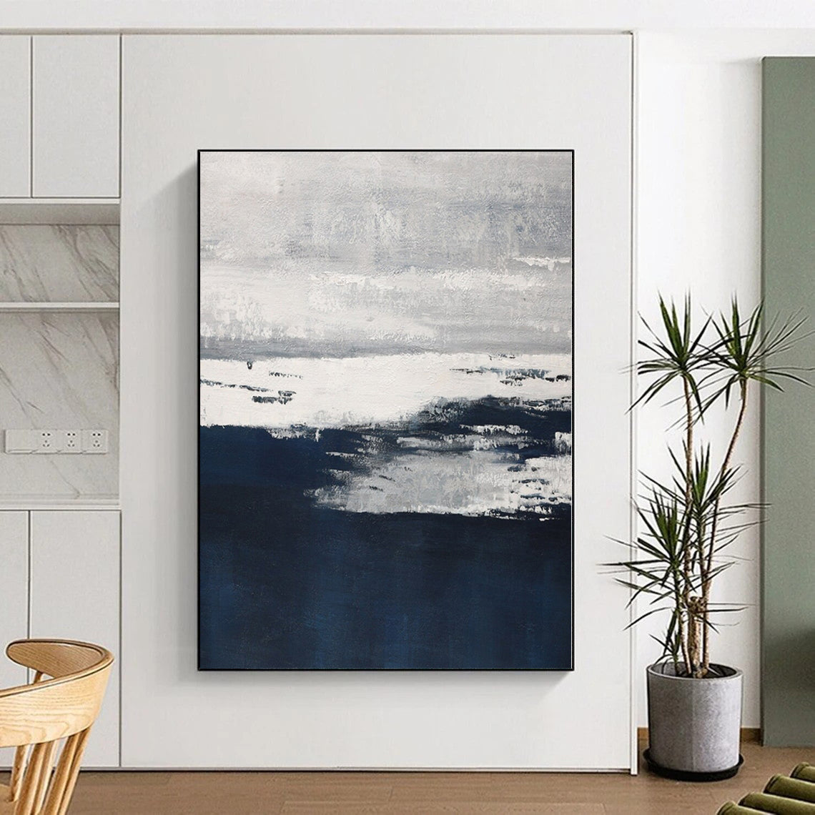 Gaint Canvas Art Gray and Navy Abstract Seaside Painting For Sale HS092