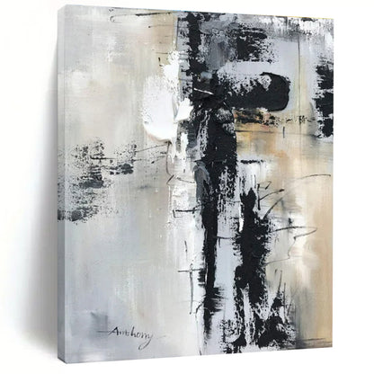 Large Contemporary Wall Art Black, White, and Neutral Textured Abstract HS587