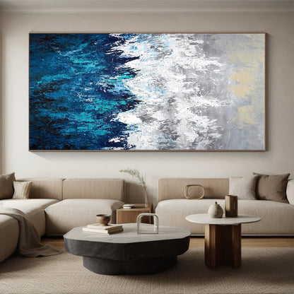 Hand Painting Blue, Gray & White Textured Abstract Mountain Art HS382