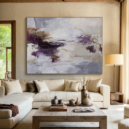 Big Size Purple, Gray and Beige Abstract Textured Painting WB115