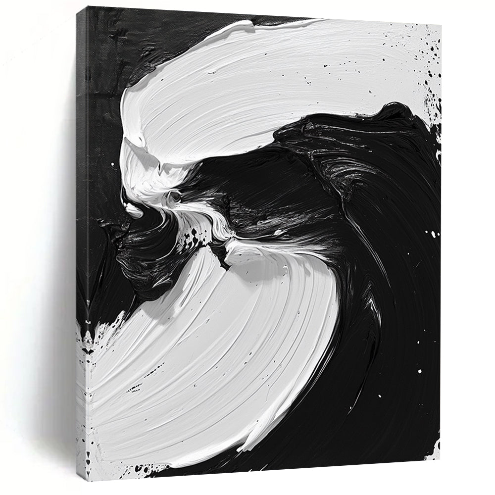 Hand Painting Black and White Fluid Abstract Art HS195