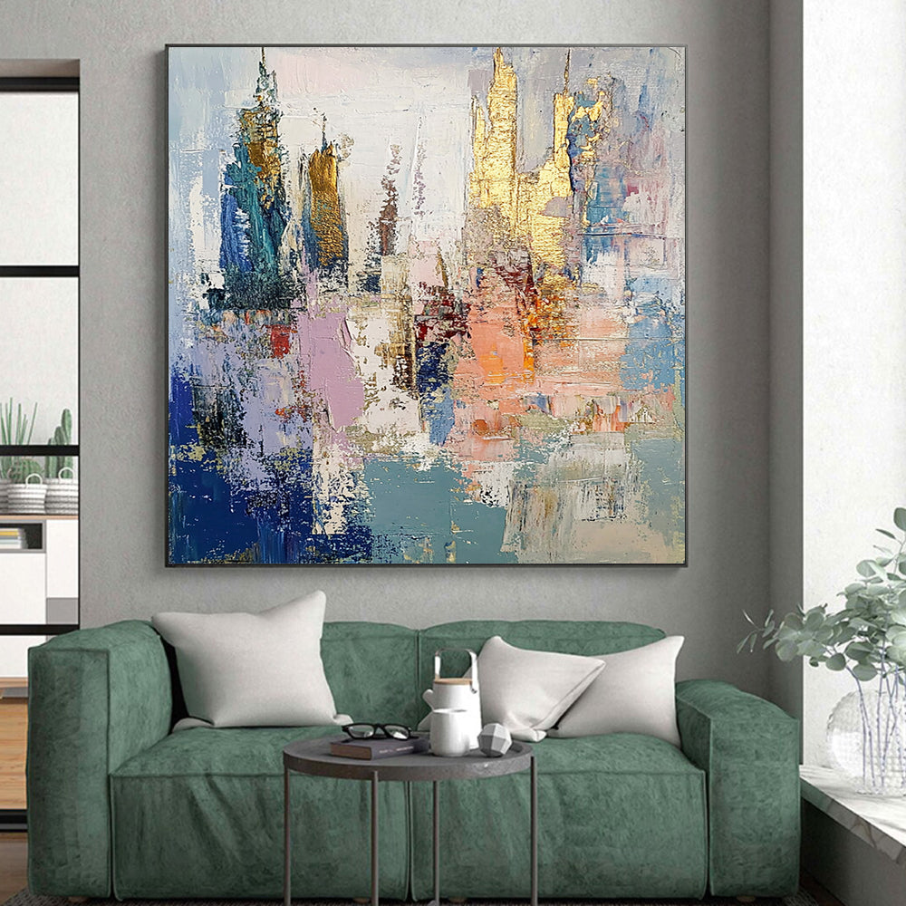 Gaint Canvas Art Multicolor Abstract Cityscape Painting For Sale HS146