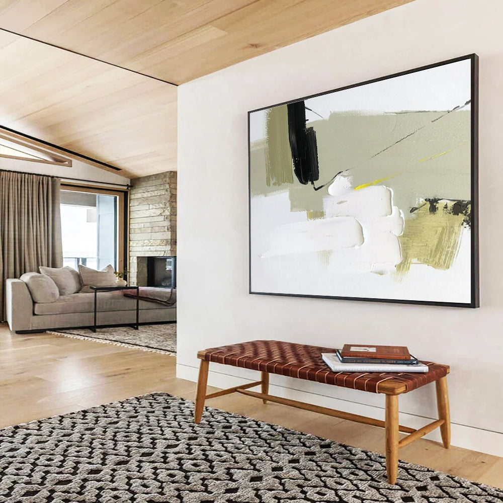 Modern Art Acrylic: Black White and Beige Textured Abstract Painting WB357