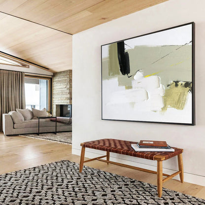 Modern Art Acrylic: Black White and Beige Textured Abstract Painting WB357