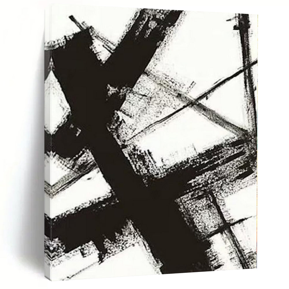 Hand-Painted Black and White Abstract Geometric Painting For Sale HS014