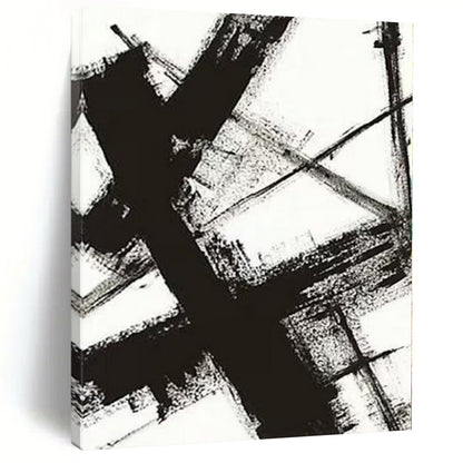 Hand-Painted Black and White Abstract Geometric Painting For Sale HS014