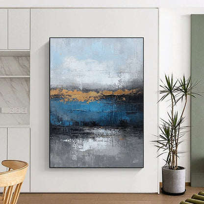 Blue, Gray, Gold Abstract Textured Art For Living Room and Bedroom WS429