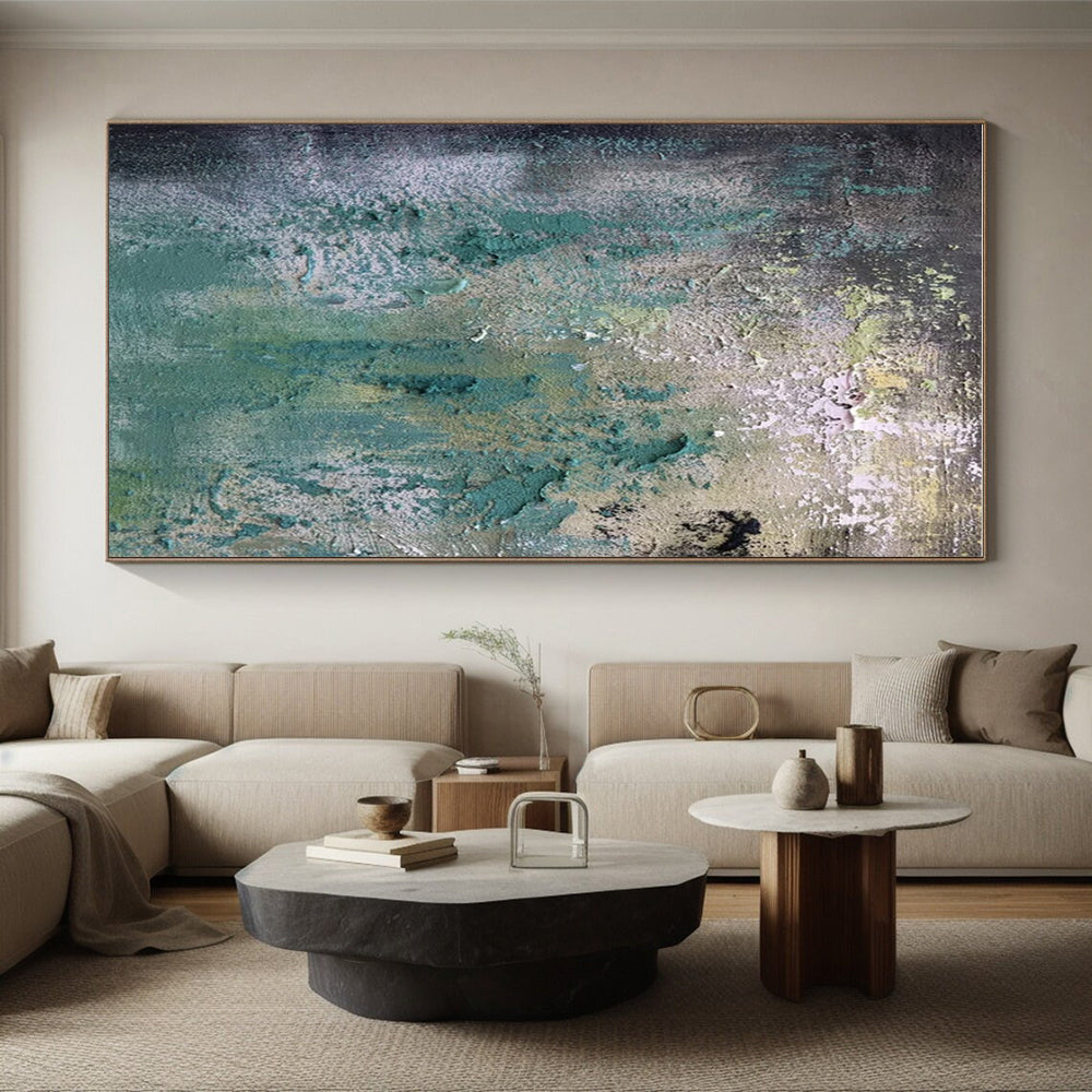 Hand Painted Art Teal, Green, and Gray Textured Abstract Painting On Canvas HS783