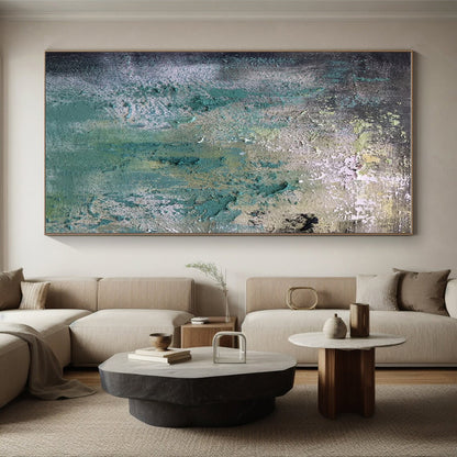 Hand Painted Art Teal, Green, and Gray Textured Abstract Painting On Canvas HS783